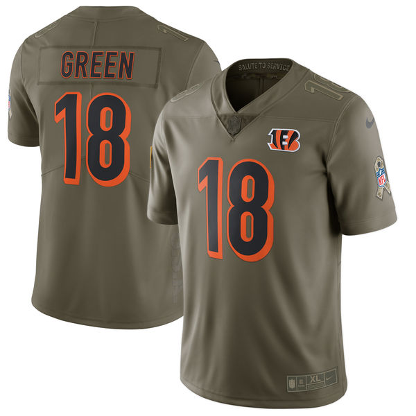 Youth Cincinnati Bengals #18 Green Nike Olive Salute To Service Limited NFL Jerseys